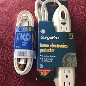GE 6 outlet Electronic protector power strip & GE 9 foot indoor extension cord